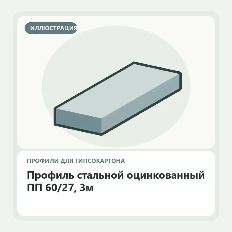 Иллюстрация: Профиль стальной оцинкованный ПП 60/27, 3м